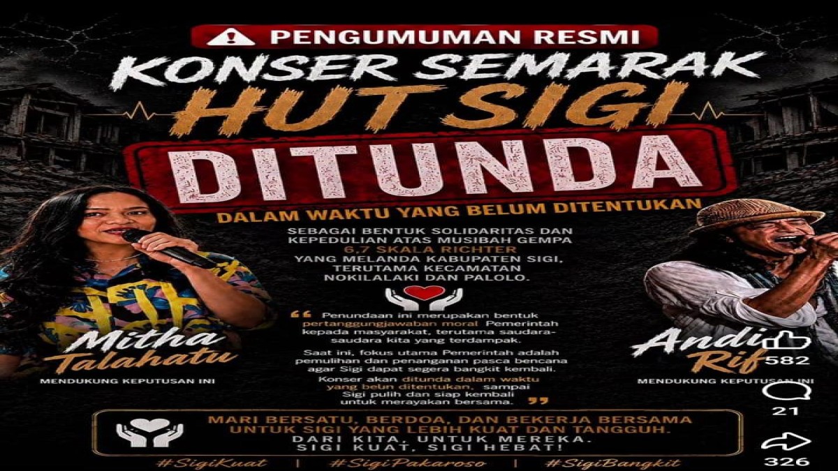 Konser Semarak HUT Sigi Ditunda, Pemkab Fokus Penanganan Korban Gempa